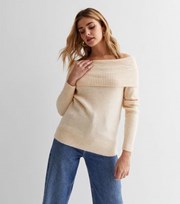 New Look Cream Knit Bardot Long Sleeve Jumper